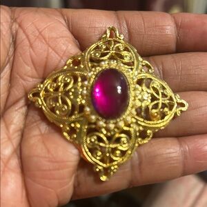 Vintage Gold and Deep Pink Brooch